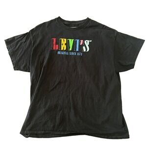 Levis Shirt Mens XL Extra Large Black Short Sleeve Multicolor Logo Retro Graphic